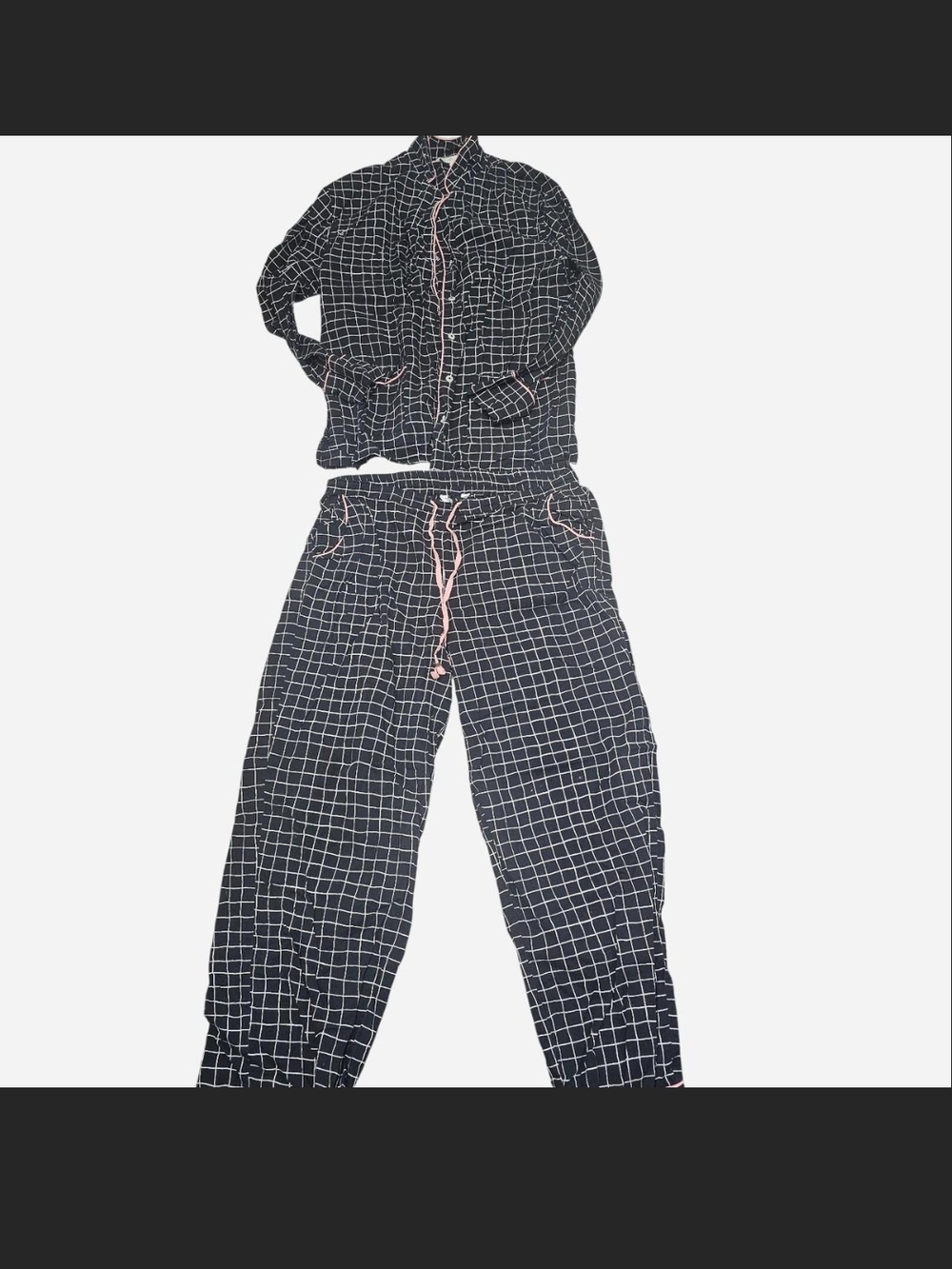 Shiraleah Black & White Grid Lounge Set with Pink Trim